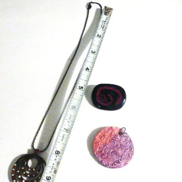 JEWELRY LOT Chain Opaline & Orange Rhinestone Necklace Ombré Medalian Pendant - Picture 4 of 9